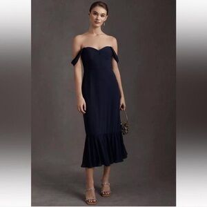Elegant Off-Shoulder Navy Dress